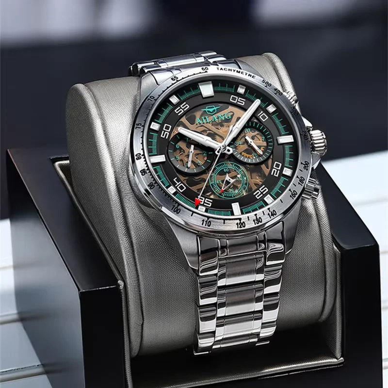AILANG Men's Minimalist Large Dial Watch, Water-resistant Calendar Six-hand Multifunctional Mechanical Watch