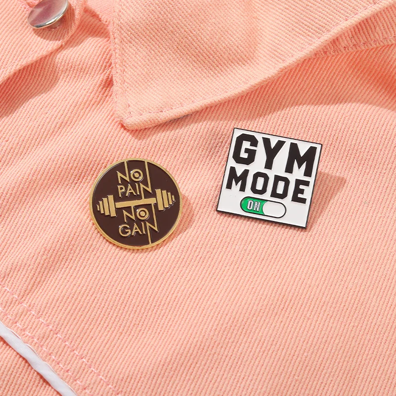 No Pain No Gain Enamel Pins GYM MOOE Motion Brooch Lapel Clothes Backpack Badge Cartoon Sports Jewelry Gift for Friend Wholesale