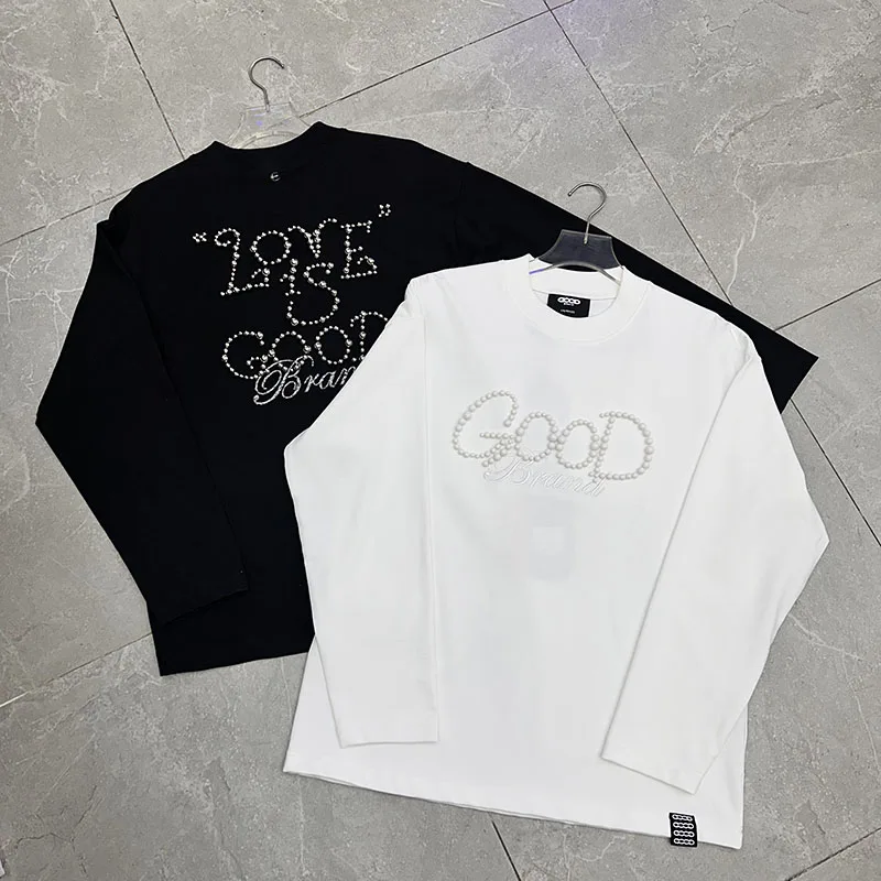 

Футболка с длинным рукавом GOODBRAND, новые осенние топы с жемчугом в американском стиле High Street, футболки Good Brand, мужская одежда