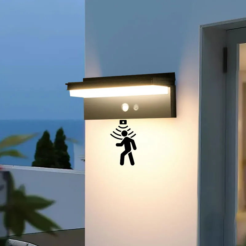 في الهواء الطلق الشمسية الجدار الخفيفة LED الحفاظ على الطاقة للماء محس حركة الجدار مصباح فناء فيلا سياج المناظر الطبيعية الإضاءة