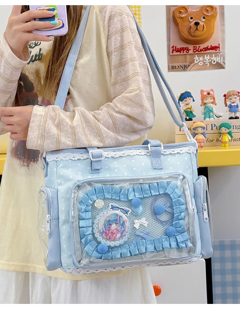 Neue Kawaii Leichte Umhängetasche Anime Transparente Ita-Tasche Damen Schulter-Crossbody-Tasche Modische Polka-Dot-Schleifen-Tragetasche – Detail 24