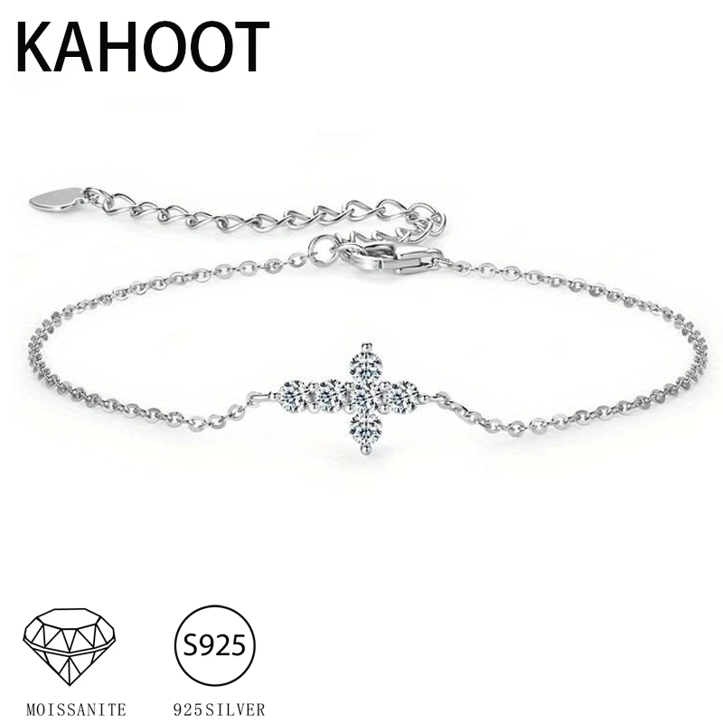 S925 Silver 0.6 Carat Moissanite Cross Bracelet Fashion Classic Versatile European and American Style Simple Party Daily Wear