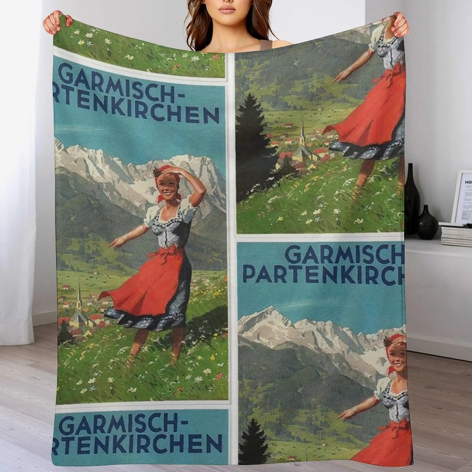 

Garmisch Partenkirchen... vintage tourist poster Throw Blanket Moving for winter bed plaid Weighted Blankets