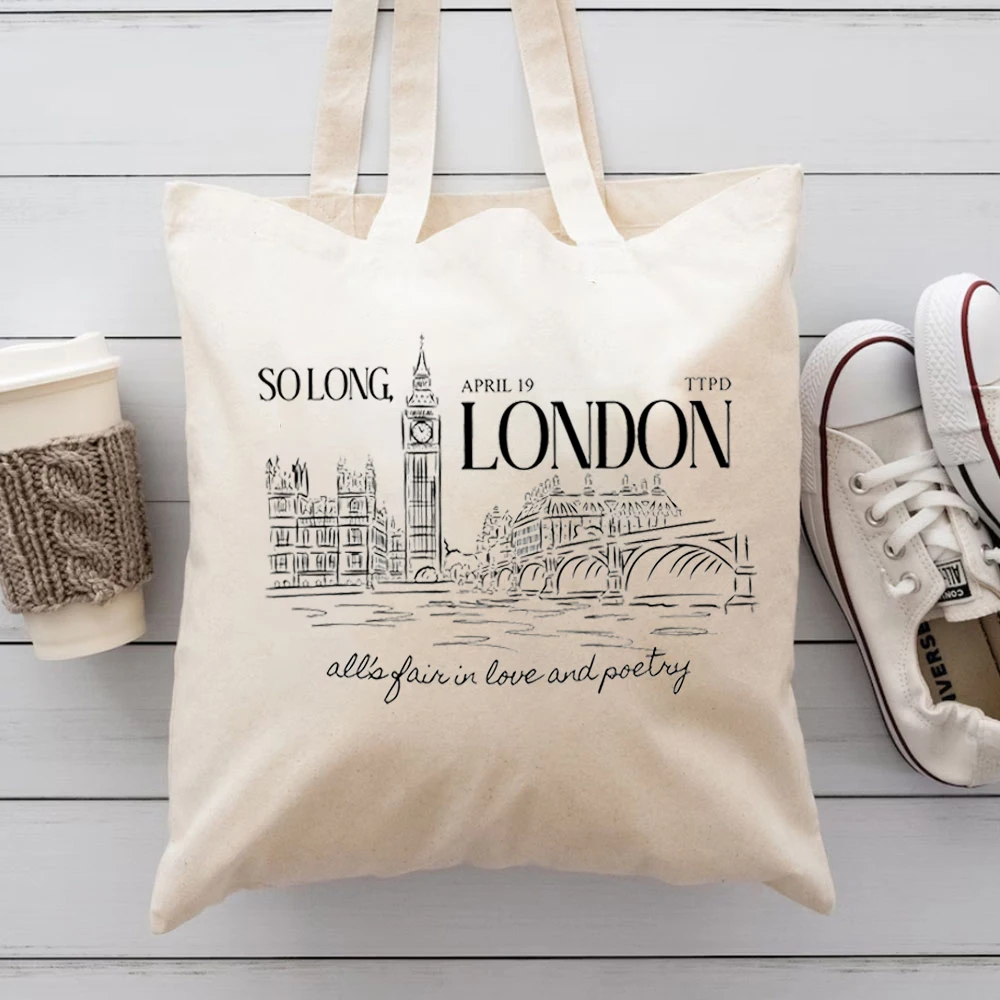 So Long London Music Lover Album TTPD Womens Handbags Large Capacity Canvas Tote Bag for Swiftie Fans Reusable Handbag Practical