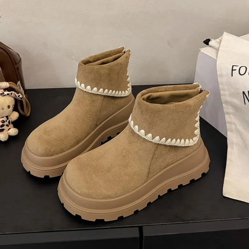 

Suede Women Ankle Boots Flats Platform Snow Boots Winter Fashion Warm Shoes Woman 2025 New Designer Shoes Walking Lady Sneakers