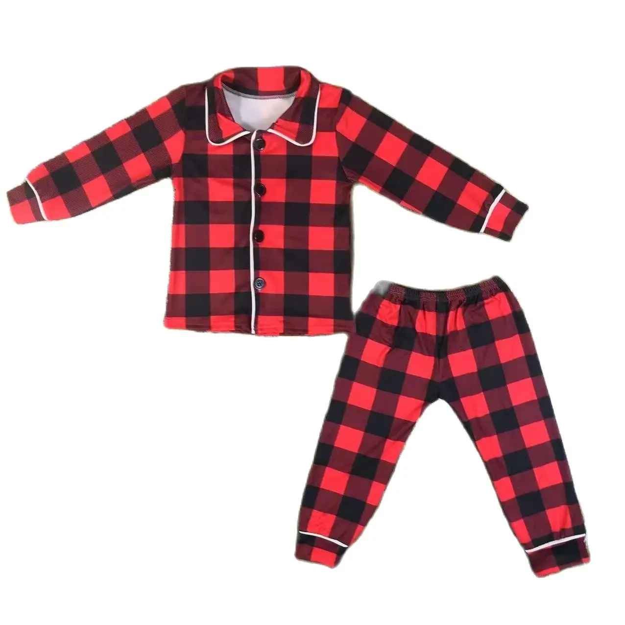 Girls  Red plaid lace Pajama Set for Kids Cotton Autumn  baby Elastic waist  0-16 years old long  pajamas