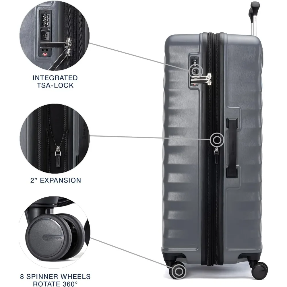 Travelpro Maxlite Air V2 Hardside Rozszerzany Bagaż, 8 Kółek Obrotowych, Lekka Twarda Skorupa, Zamek TSA, Cieńszy Szary, 2-częściowy S