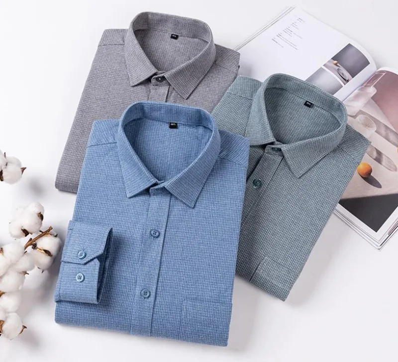 Spring Autumn High Quality Men Flannel Shirt For Male Long Sleeve 100% Pure Cotton Soft Comfort Slim Fit Man Dress Shirts S-4XL