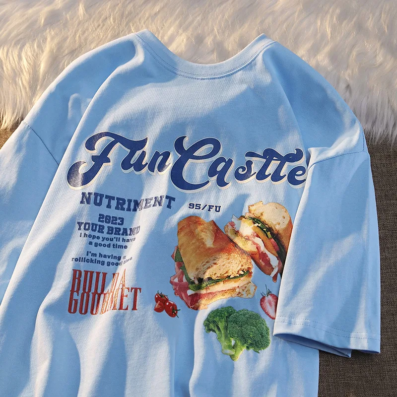 2023 حار نمط الكورية Ins الكرتون الطباعة قصيرة الأكمام الأبيض تي شيرت المرأة الصيف فضفاضة نصف كم قمة Tshirt المرأة التي شيرت