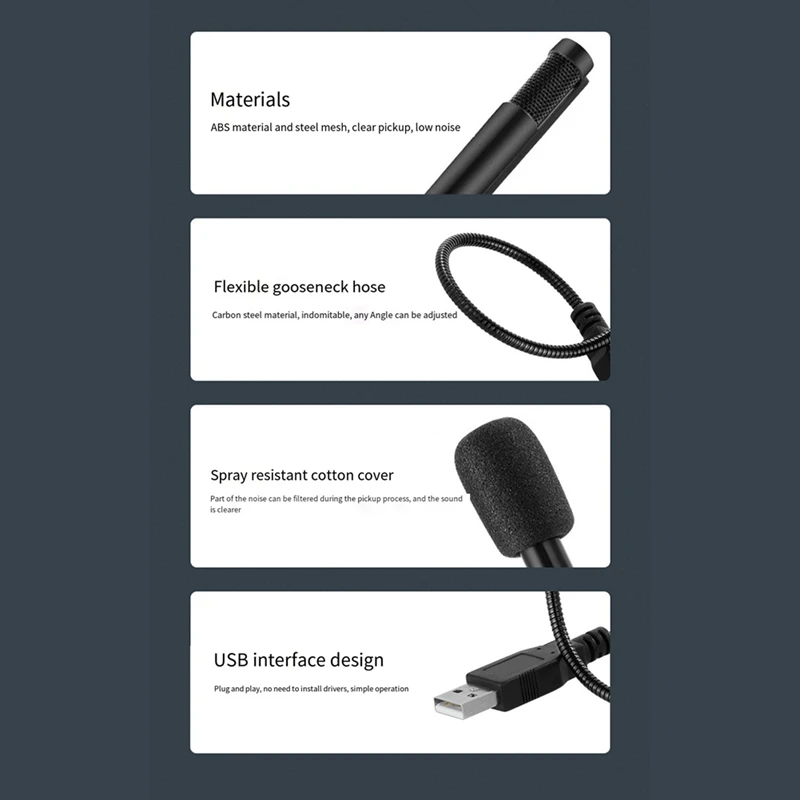 Microfono per computer USB Mini microfono portatile Microfono capacitivo cablato Microfono Karaoke per PC portatile Facile da usare