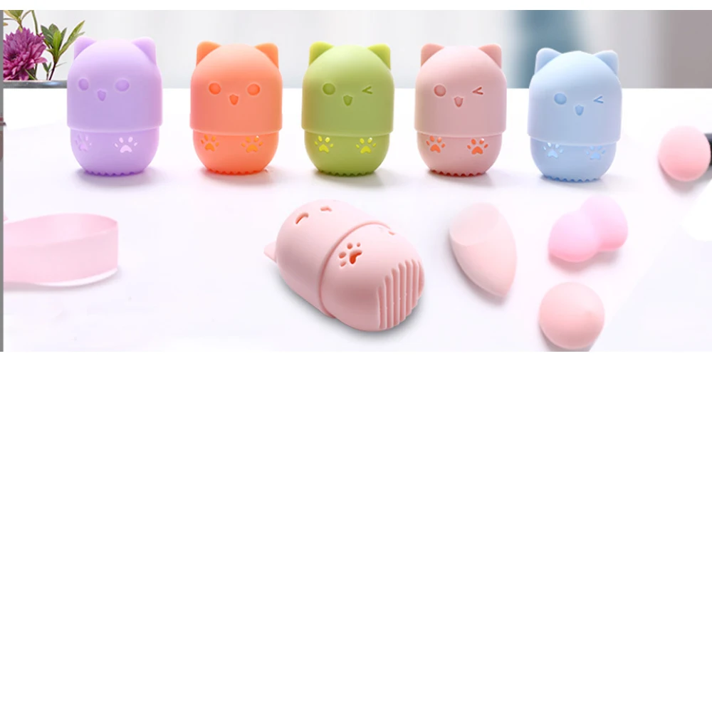 ซิลิโคนเวิลด์1ชิ้นกล่องเก็บฟองน้ำฟองน้ำเพื่อความงามไข่แต่งหน้าแป้งพัฟที่จับการทำให้แห้งเครื่องสำอางป้องกันเชื้อราพัฟ