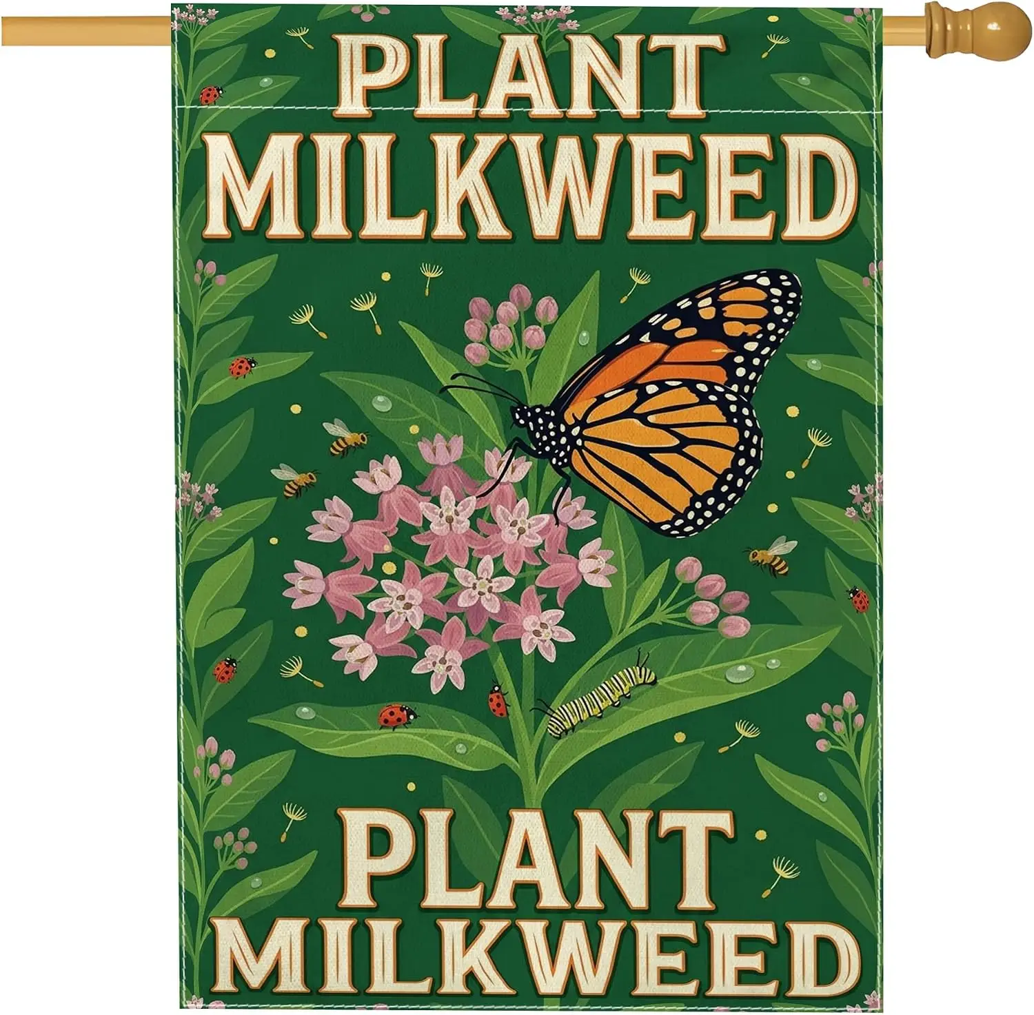 Butterfly House Flag, Nature Floral Milkweed Flowers Spring Green Burlap Double Sided Outside Large Garden Flag for Outdoor  yyi