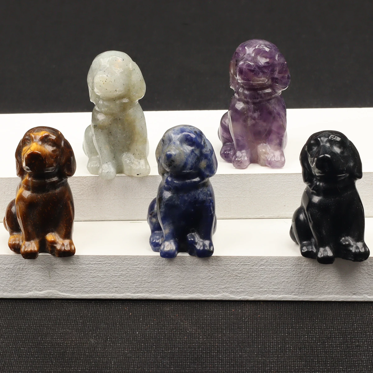 Tiger Eye Dog Figurine, Natural Stone, Hand Carved Obsidian Mini Puppy, Crystal Craft, Chakra, Home Decor, 1.5\