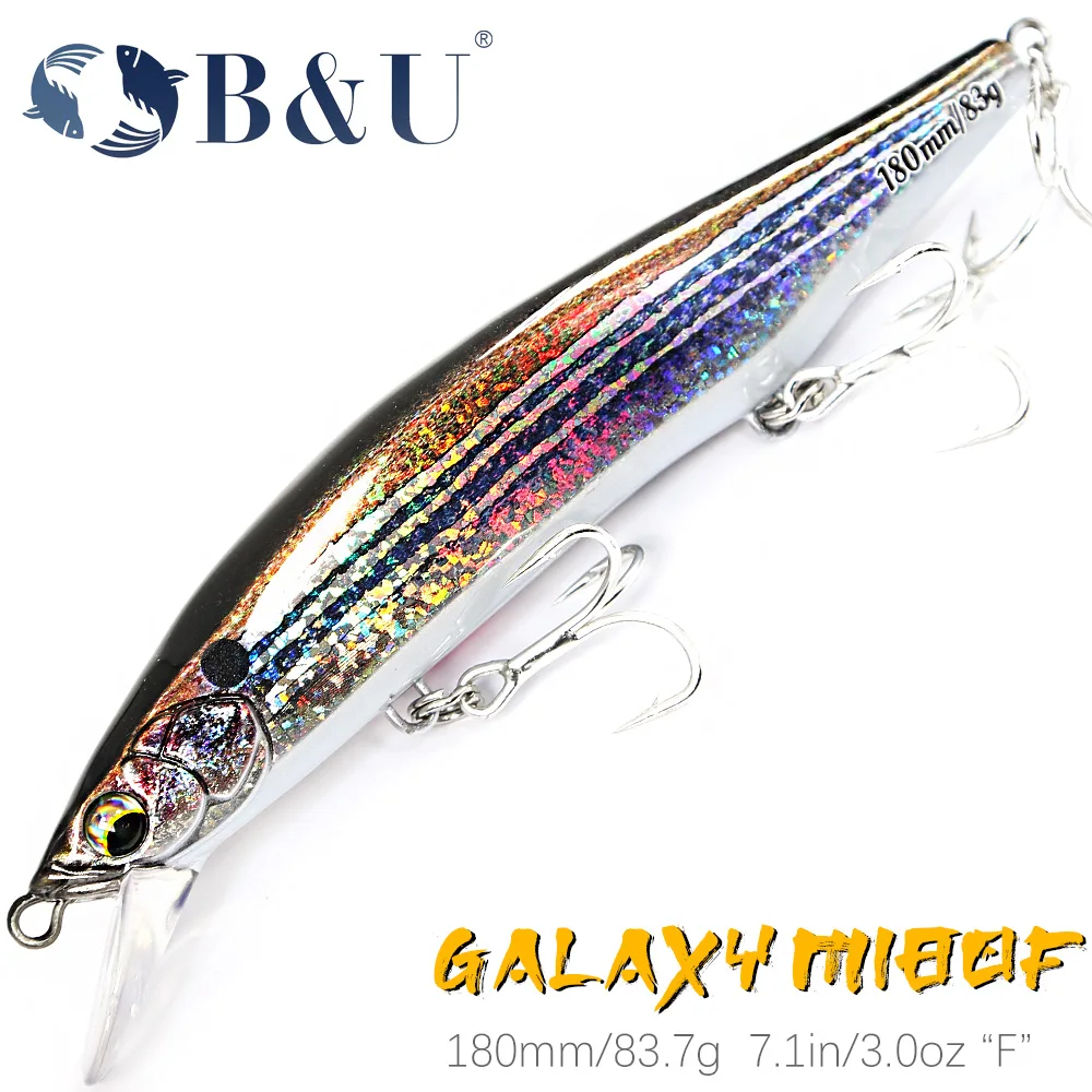 

B&U 180mm Floating Gravity Minnow Heavy Stick Fishing Lure Jerkbait Saltwater Sea Bass Long Casting Wobbler Hard Plastic Bait