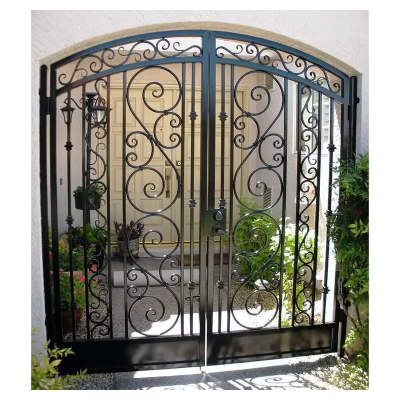 Customized Design Door Wrought Iron Front Entry Door Iron Double Single Gate Arched Wrought Iron Exterior Door