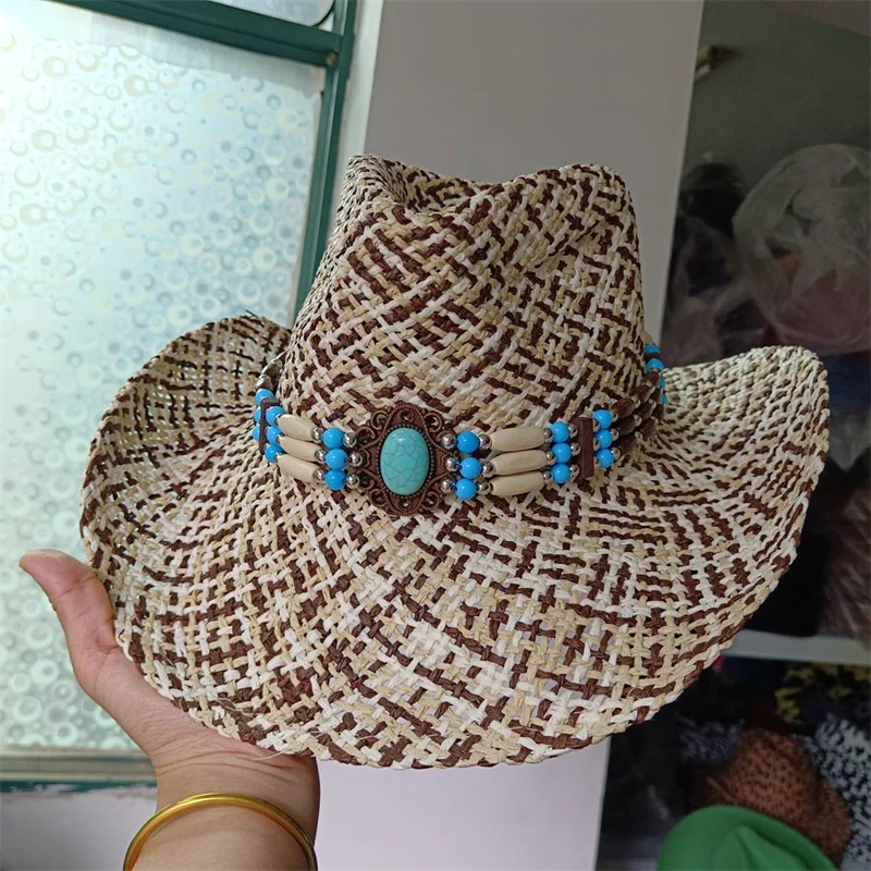 Cowboy hat fashion hollow out western cowboy hand woven hard summer sapphire accessories neutral Cowboy hat sun hat sombrero cow