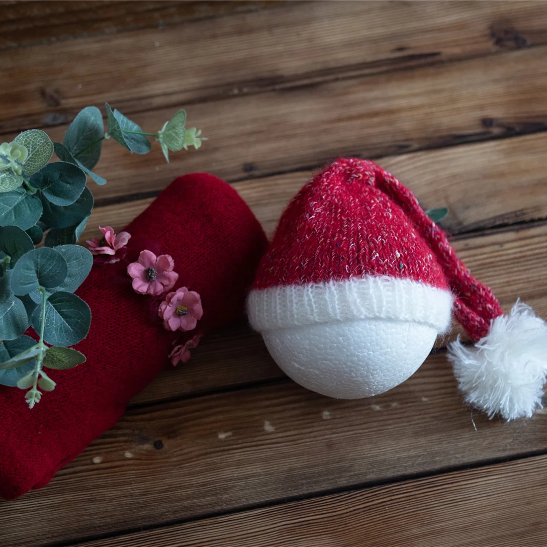 Newborn Knitted Christmas Hat Baby Mohair Stretch Wrap And Headband Set Newborn photography Prop Babies Accessories