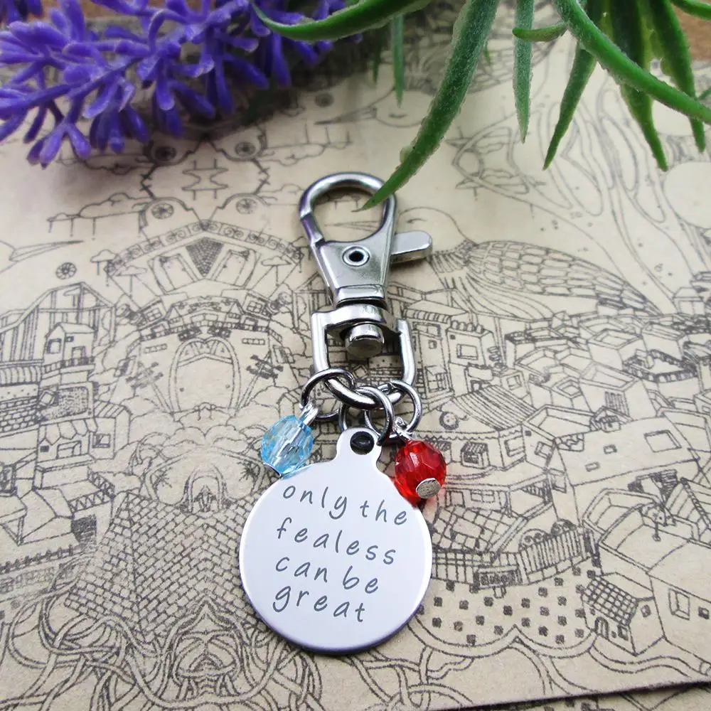 High quality Key chain only the fearless can be great with beads stainless steel keyring  birthday gift