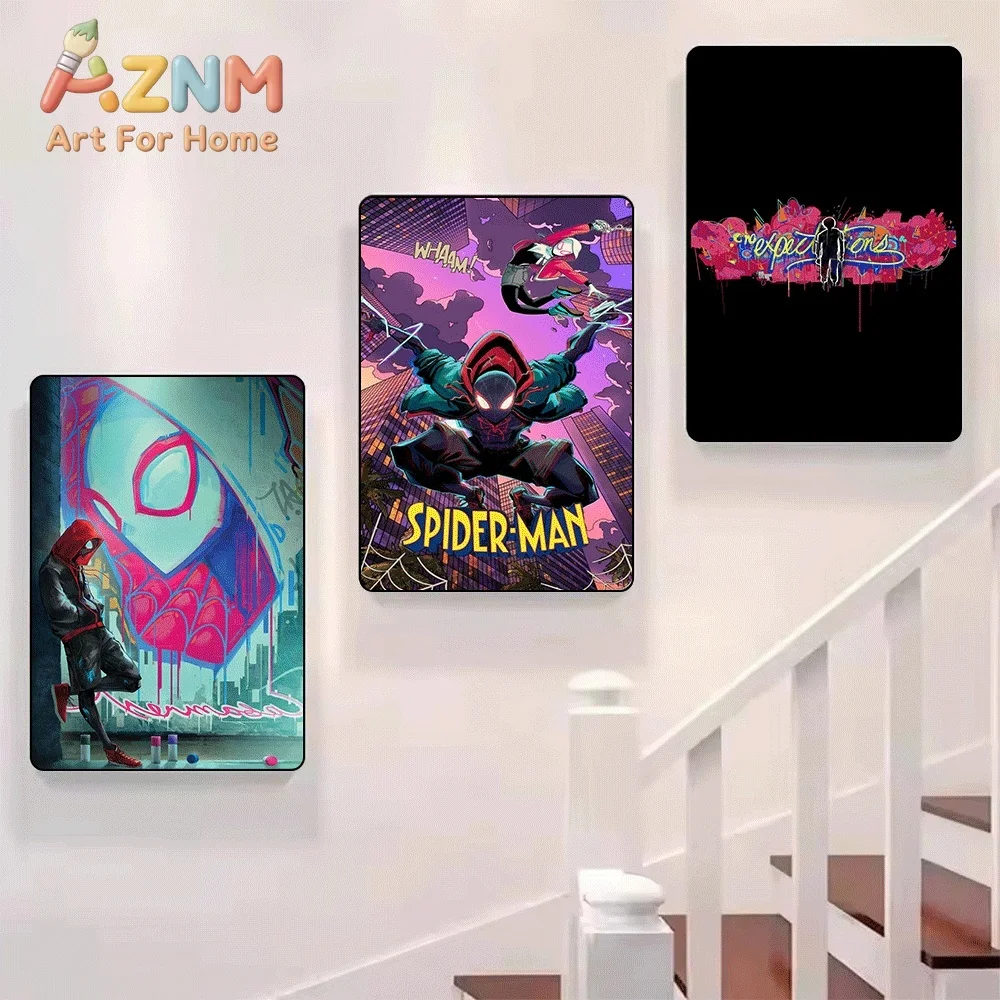 Spider Man Into The Spider Verse Canvas Wall Art No Frame Miles Morales Superhero Movie Poster Print Home Bedroom Living Room - view 5
