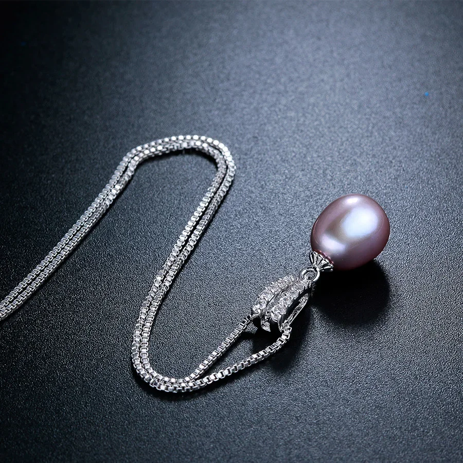 AAA Zircon 100% Natural Freshwater Pearl Pendants For Women Elegant Silver 925 Necklace 45cm Fine Jewelry(No Chain)