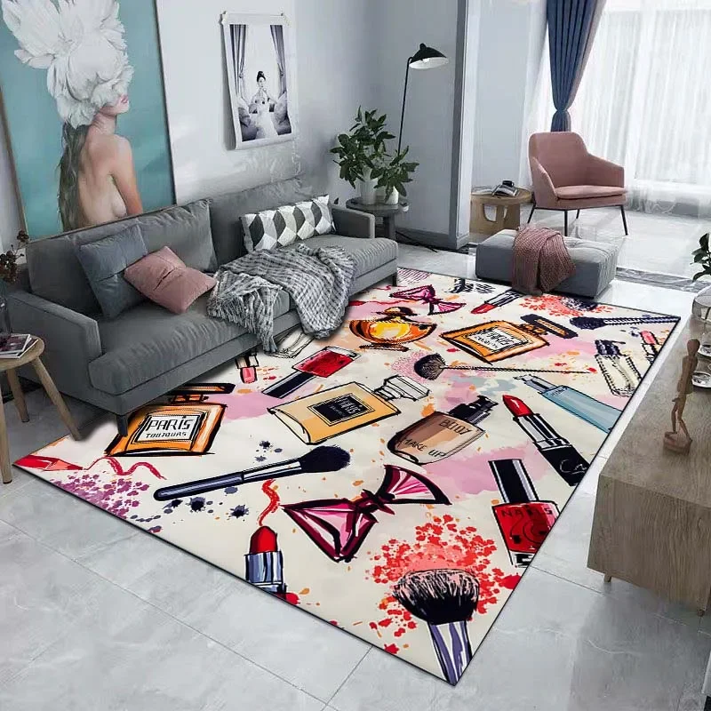 Lipstick & High Heels Pattern Area Rug for Living Room Bedroom Bedside Non-Slip Floor Mat Fashion Beauty Home Decor