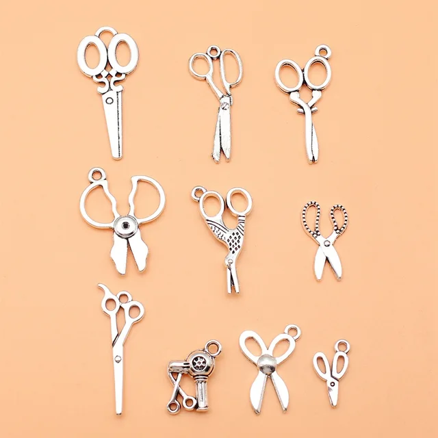 10 sztuk antycznych srebrnych nożyczek Charms Collection do samodzielnego tworzenia biżuterii, 10 stylów, 1 każdy