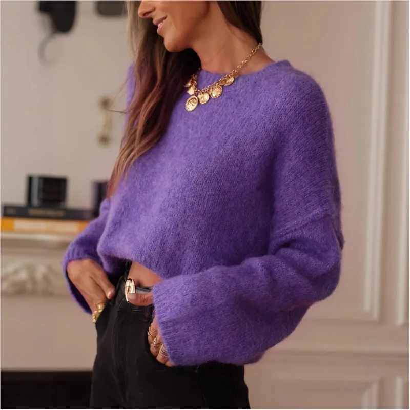 

Осень-зима 2025: элегантный винтажный серый вязаный пуловер с v-образным вырезом и длинными рукавами, женский повседневный однотонный женский свитер