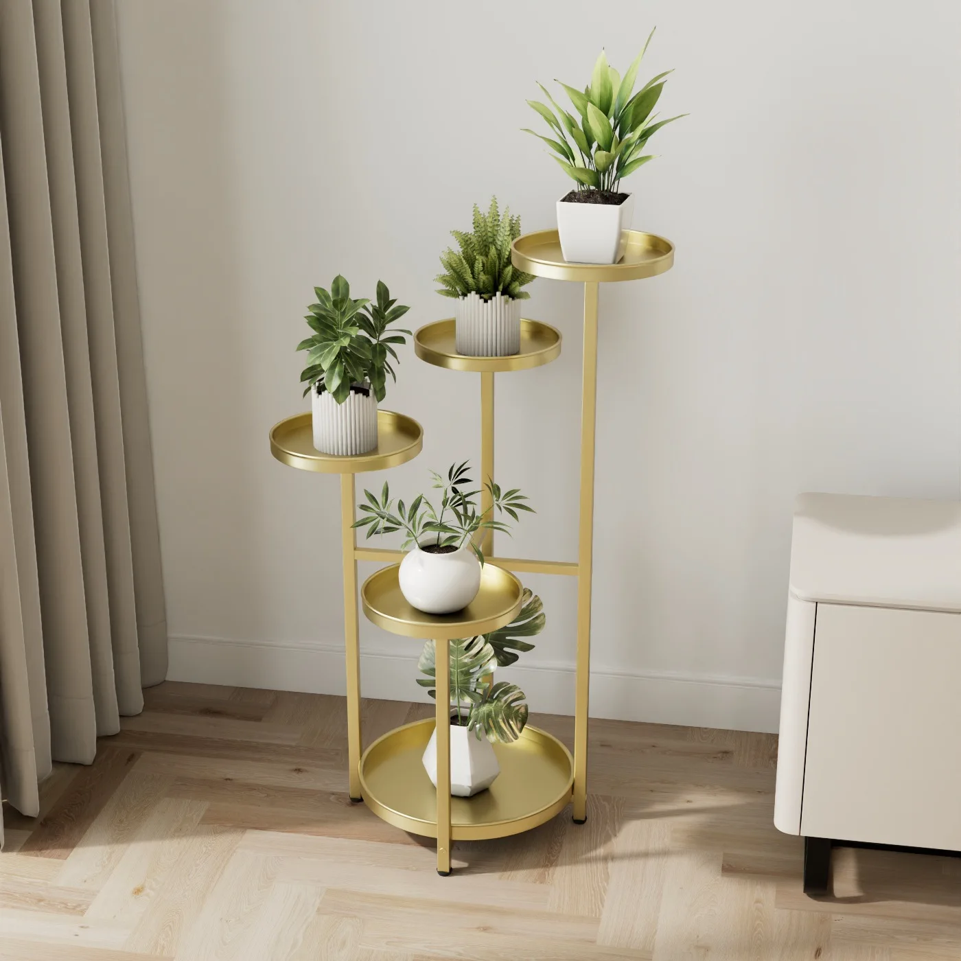 #Minimalist Design Floor-Standing Multi-Tier Non-Folding Wrought Iron Flower Rack Staggered-Step for Living Room Indoor Storage