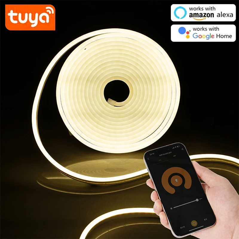 EU Plug 12V/24V Tuya APP Wifi Neon LED Strip Work with Google Assistant Alexa Control For Bedroom Kitchen Cabinet Decor Lighting