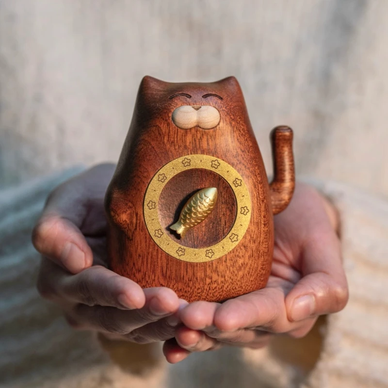 Lucky Cat Living Room Desktop Gadget Restaurant Rotate Statue Creativity Solid Wood Magnetic Attraction Design Home Decor Items