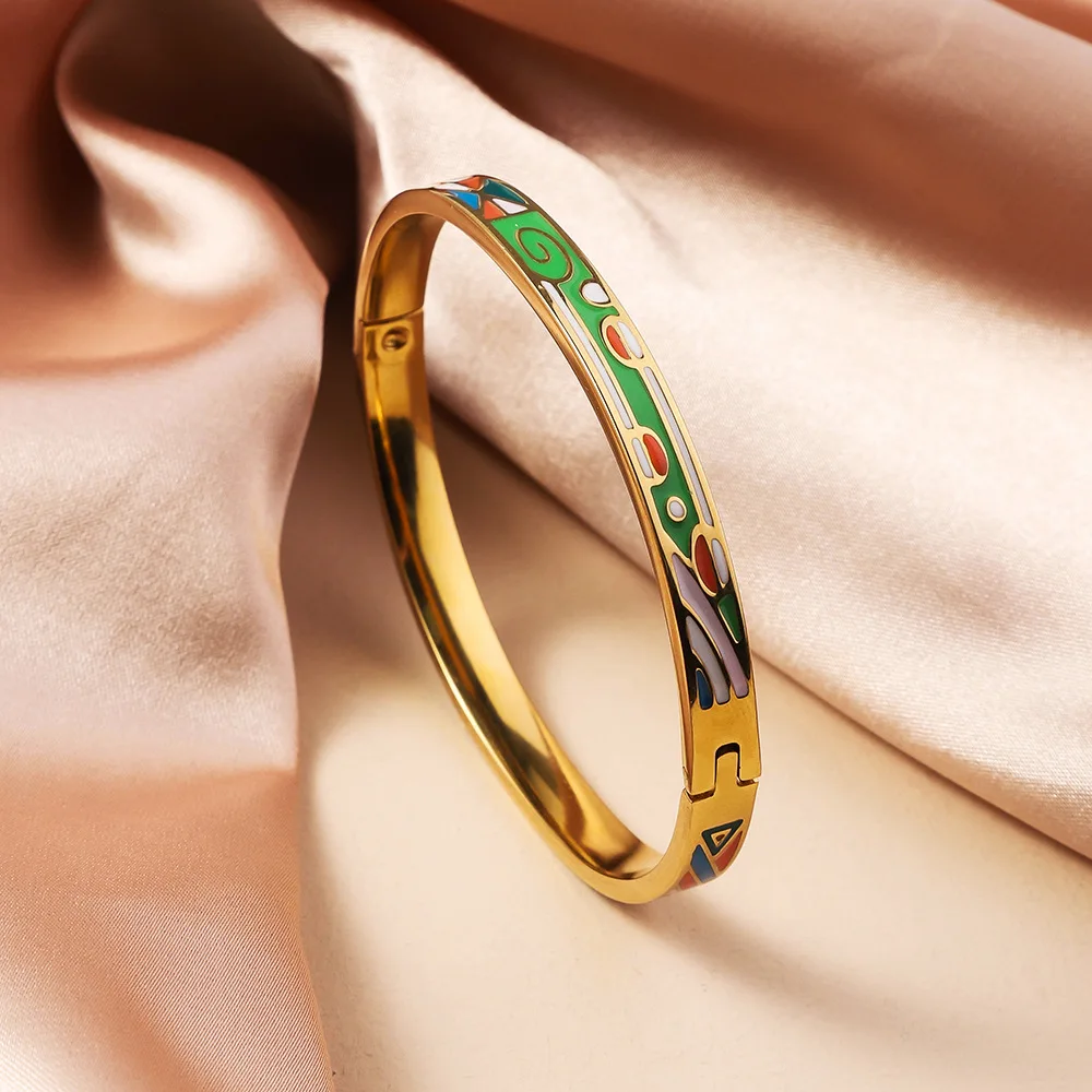 New Fashion Enamel Bracelet Drip Oil Bracelets Women Stainless Steel Jewelry Set Accessory view 2