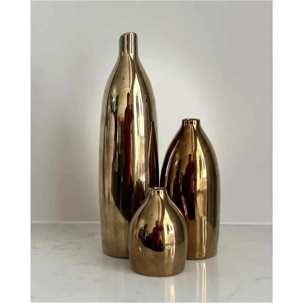 

Золотая керамическая ваза, набор, современный домашний декор, ваза для цветов для центра стола, гостиная, столовая, декор кухонной полки