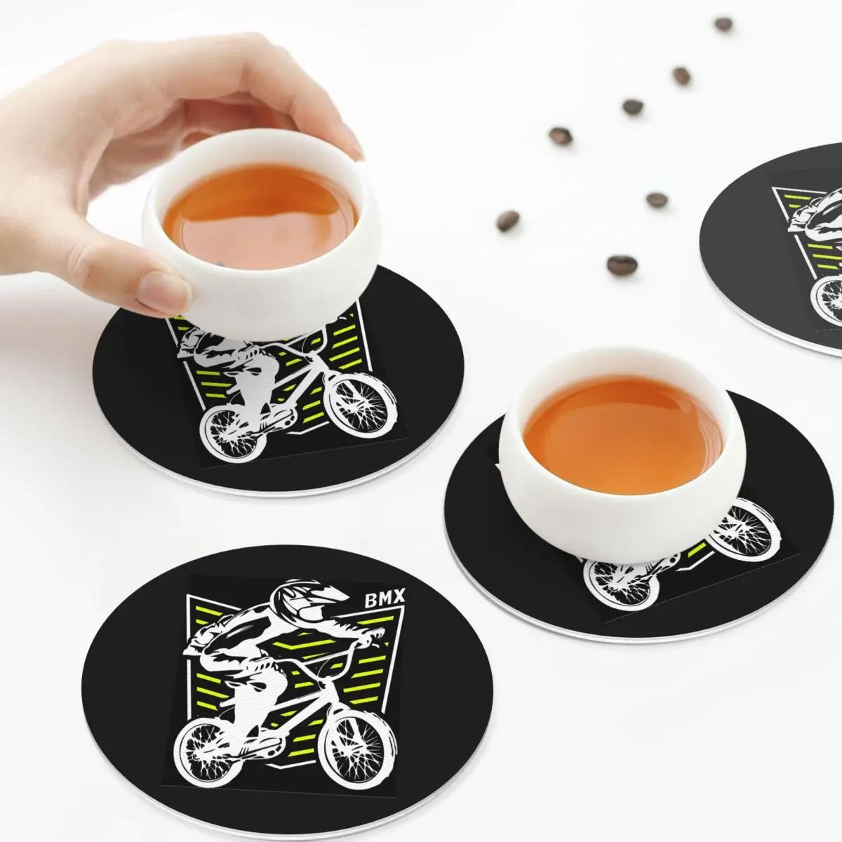 

Bmx Apparel Retro Bmx Bike Old School Patch Coasters Kitchen Placemats Insulation Cup Coffee Mats Tableware Pads Set of 4