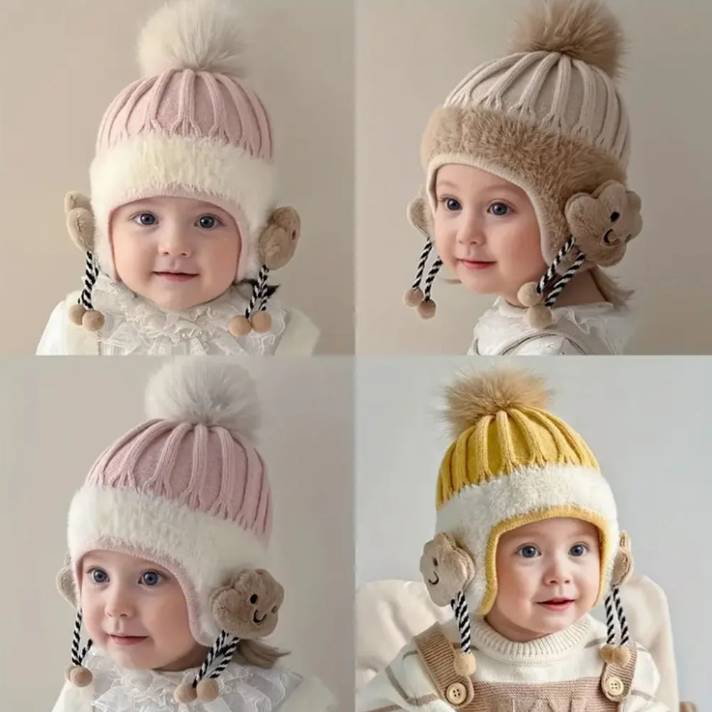 

Cute Cartoon Earflap Hat with Thickened Design Suitable for 0-2 Y Winter Warm Knitted Beanie for Newborns and Toddlers,