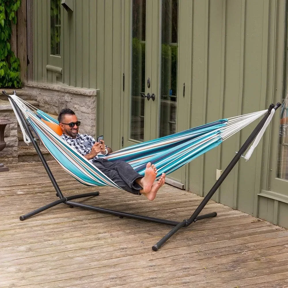 

Double Sunbrella Hammock with Space-Saving Steel Stand, 450 lb Capacity & Carry Bag