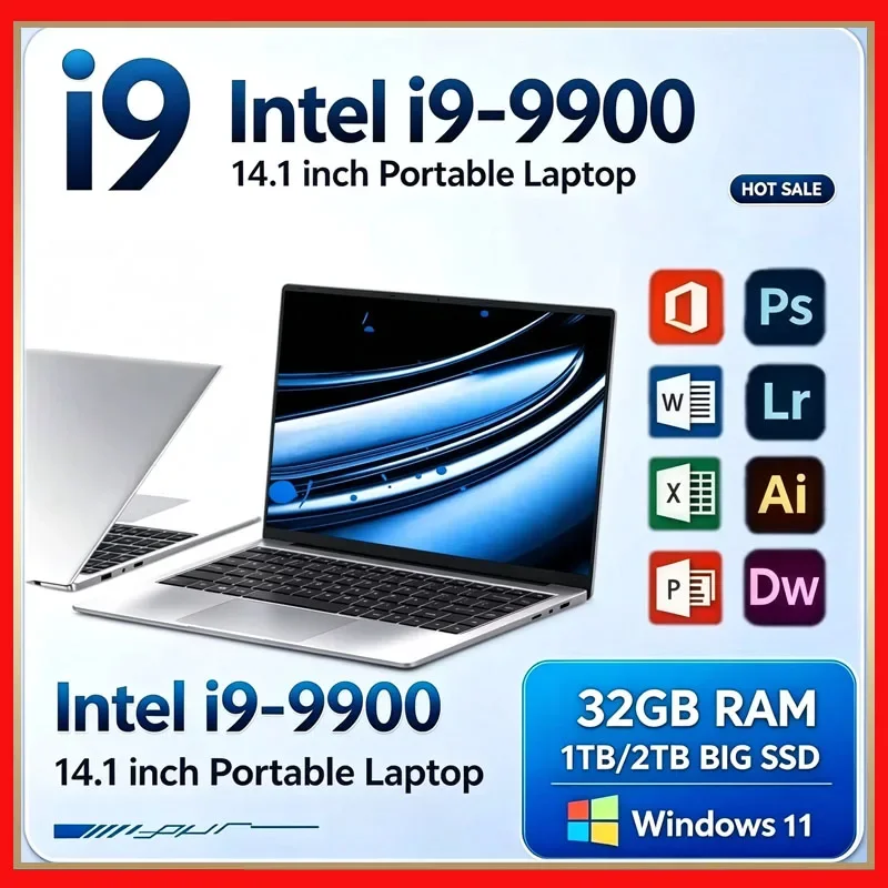 2026 New Arrival 14.1 Inch High Quality Notebook Intel I9-9900 120Hz FHD IPS 16/32GB RAM 2TB SSD Win11 Office PC