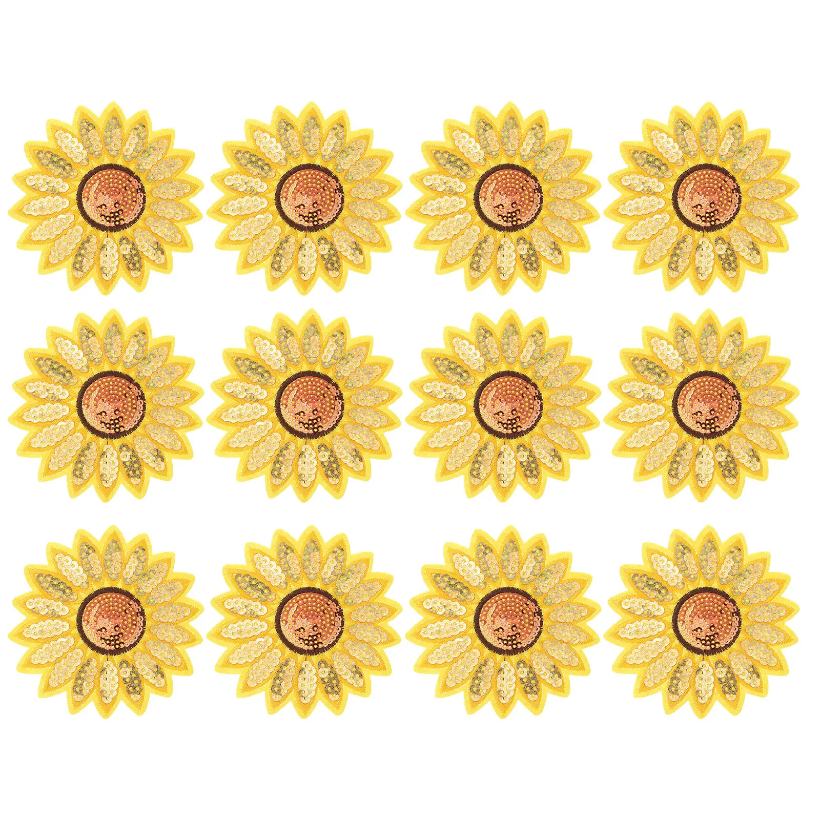 12Pcs Fashion Sunflower Embroidery Patch Set Fine Workmanship Clear Pattern Thick Texture No Fade Iron on Sew on Garment