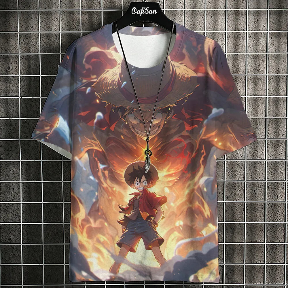 One Piece Luffy Gear 5 & Crew bedrukt T-shirt, met levendig anime-personageontwerp, perfect voor streetwear, anime-evenementen