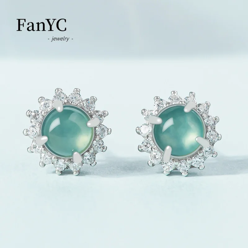 

Myanmar A-goods Jadeite Blue Water Earrings S925 Silver Inlaid Fashion High-grade Ice Jade Earrings Ladies Gift