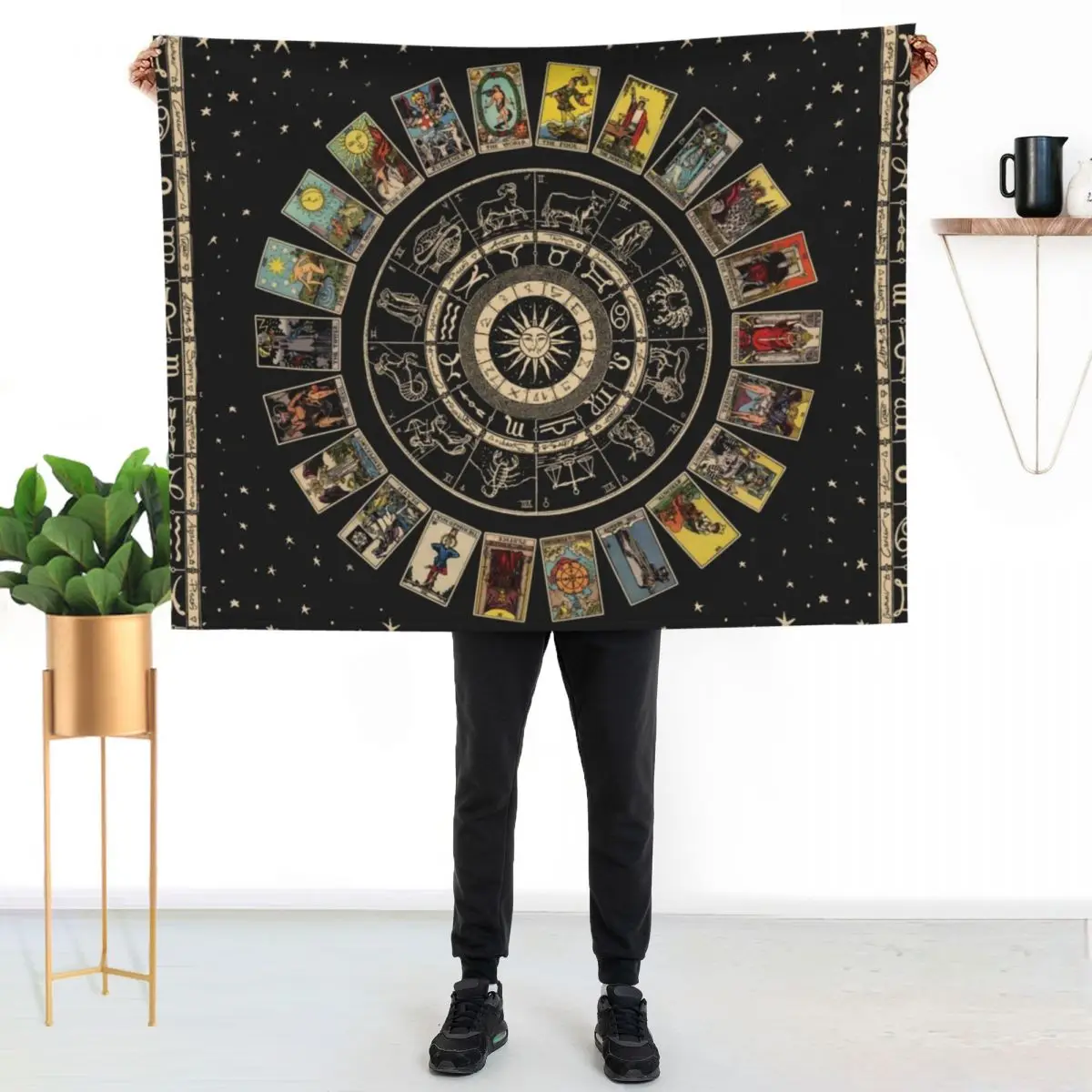 Wheel of the Zodiac, Astrology Chart & the Major Arcana Tarot Throw Blanket Cute Thins Nap Travel Blankets