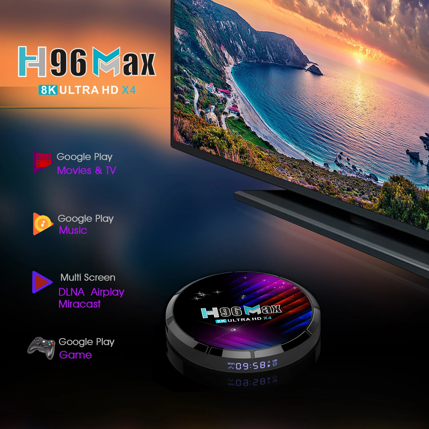 H96 MAX X4 Amlogic S905X4 8K Android 11.0 TV, pudełko 2.4G i 5.8G bardzo szybki WiFi 4K Voice Assistant dual wifi 32GB 64GB TV, pudełko