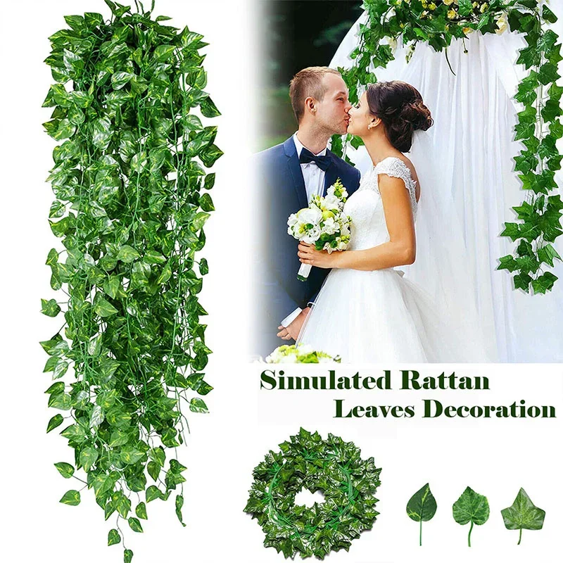 Artificial Ivy Leaf Plants Vine Hanging Garland Fake Foliage Flowers Home Bedroom Garden Office Wedding Wall Decor Green Creeper