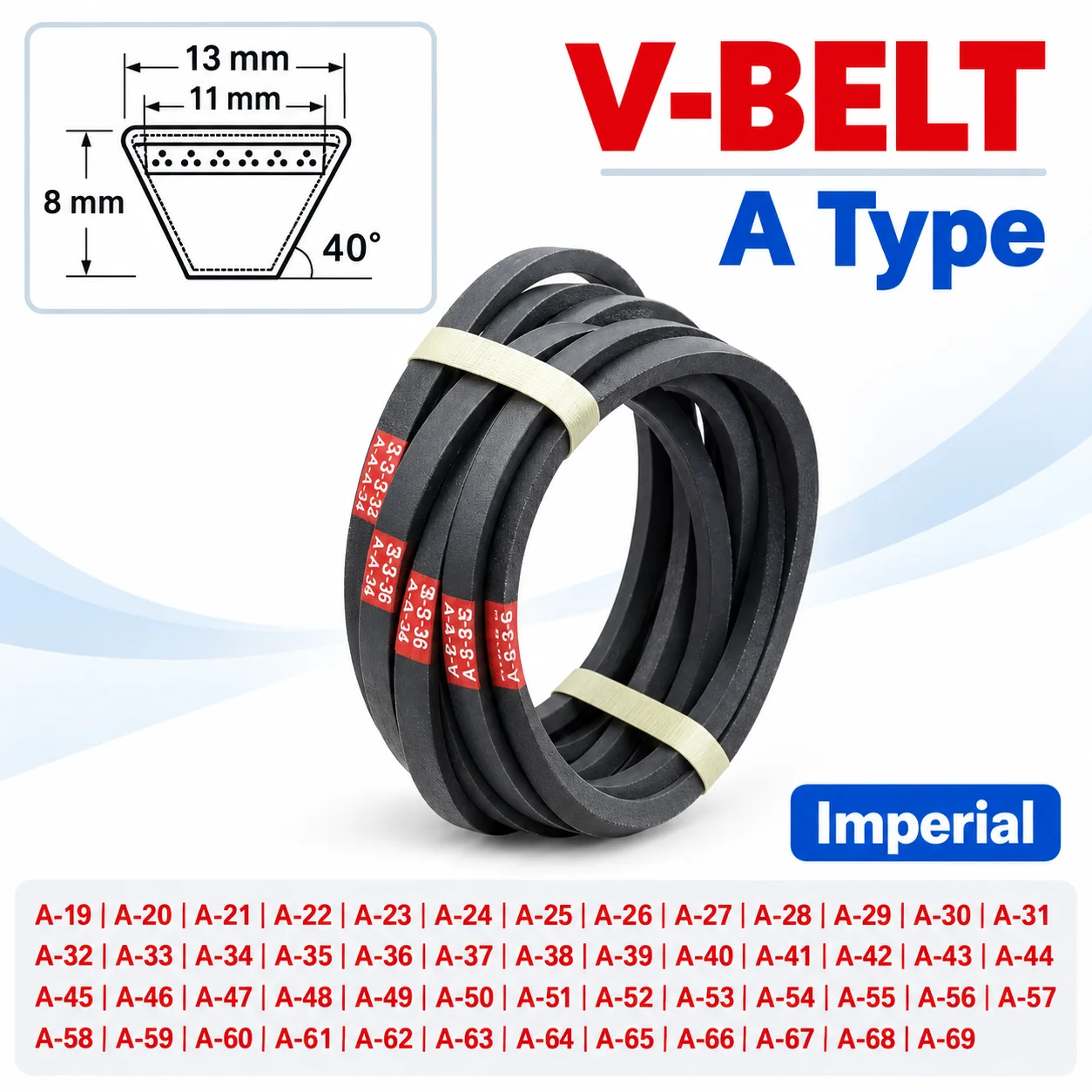 1Pcs A Type Triangle Belt V-belt Mechanical Industrial Transmission Belt A-19 A-20 A-21 A-22 A-23 A-24 A-25 A-26 A-27 A-28 ~A69