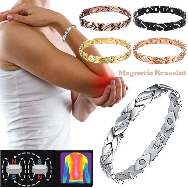 Magnetic Therapy Arthritis Pain Relief Bracelets for Women Magnetic Steel Titanium Health Bracelet with Crystal Fashion Jewelry