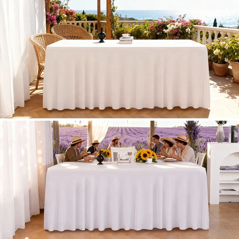 Europe and America Thick Solid Tablecloth Soft Dust-Proof Sun Skirt Elastic Table Cover Easy-Care Table Mat for Wedding Banquet