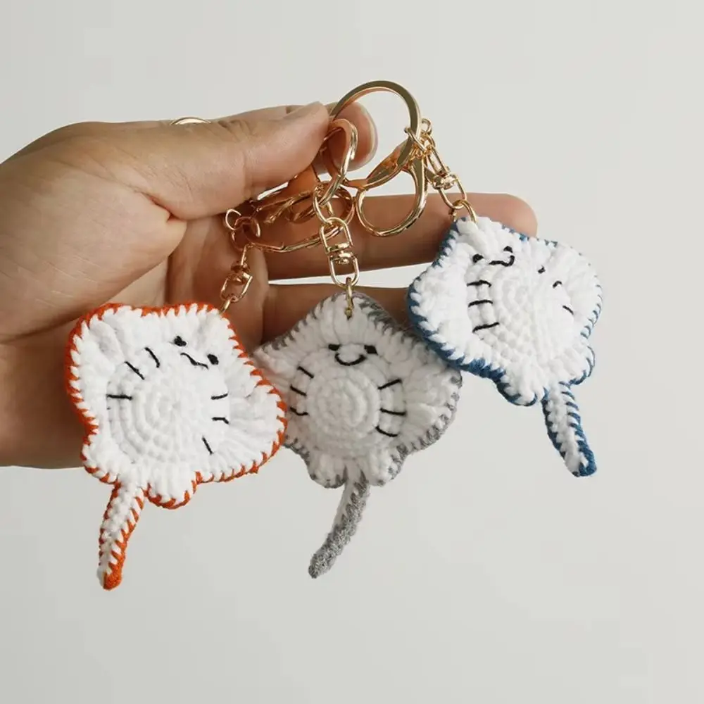 Wool Making Knitted Manta Ray Keychain Handmade Cartoon Crocheted Keychain Weaved Bag Pendant Marine Crochet Pendants Couple