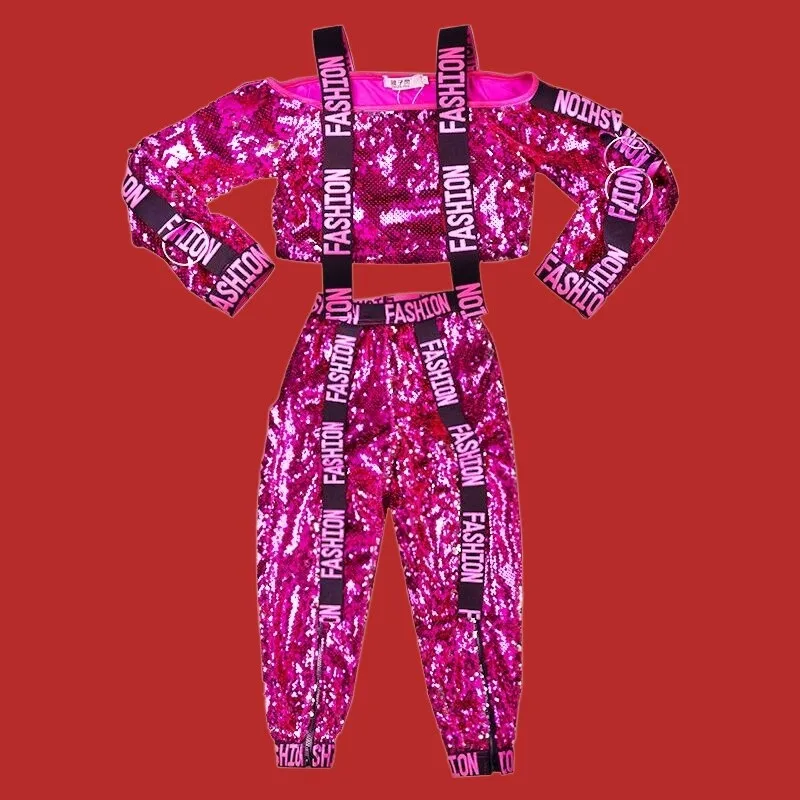 

Children's Jazz Performance Costume Kids Hip-Hop Sequin Street Dance Outfit Catwalk Fashion Clothing Drum Set Girls