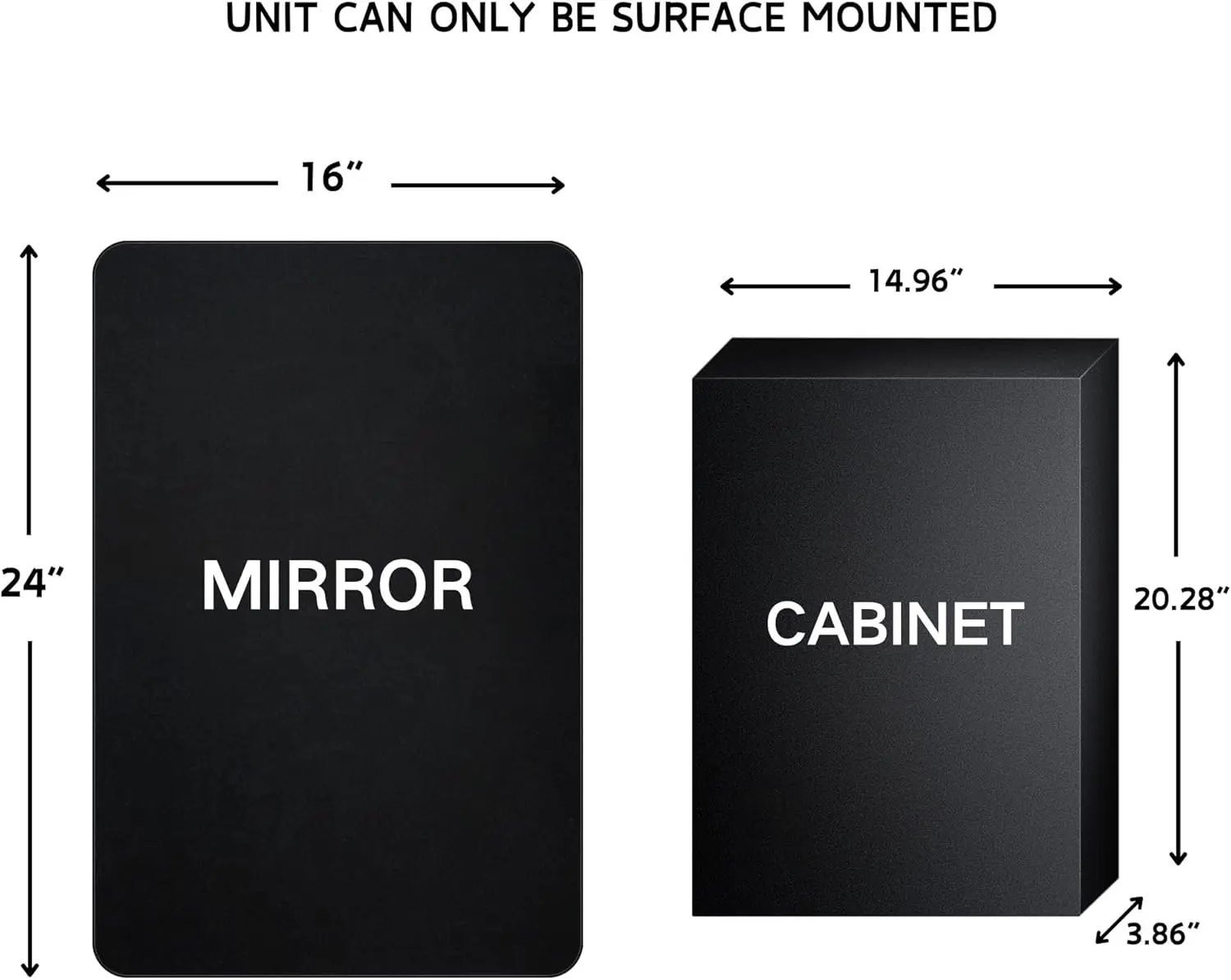 Surface Mount 16x24 Black Bathroom Medicine Cabinet with Mirror Matt Black Metal Framed Rounded Rectangle Medicine Cabinet with