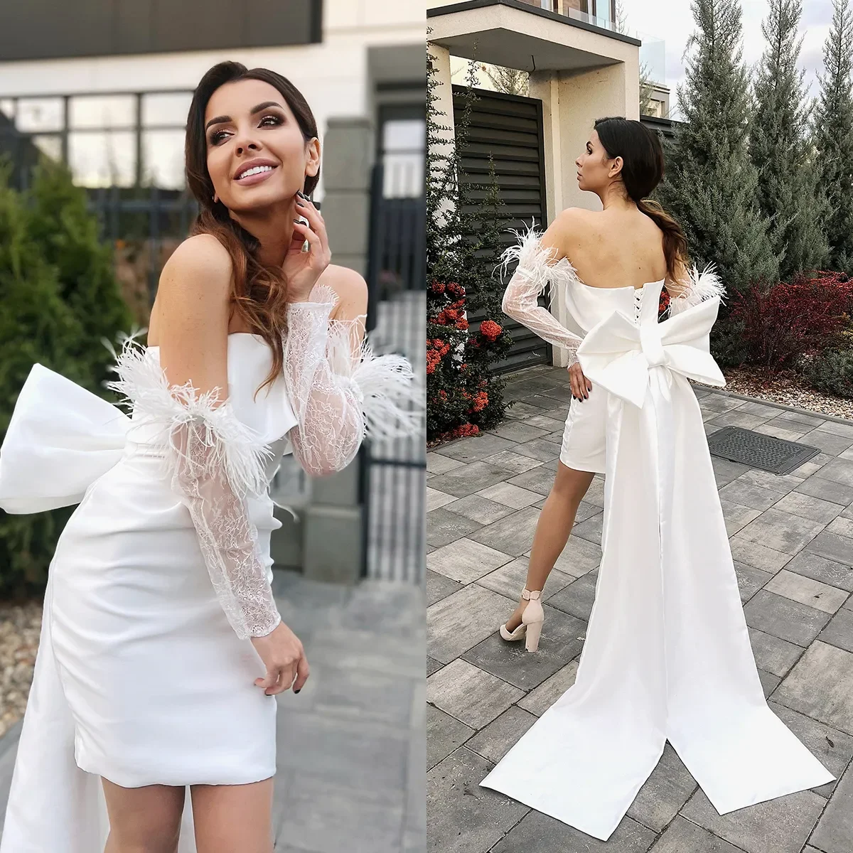 

New elegant sexy chic mermaid wedding dress Sweetheart strapless backless detachable long sleeve lace long sleeve bridal dress