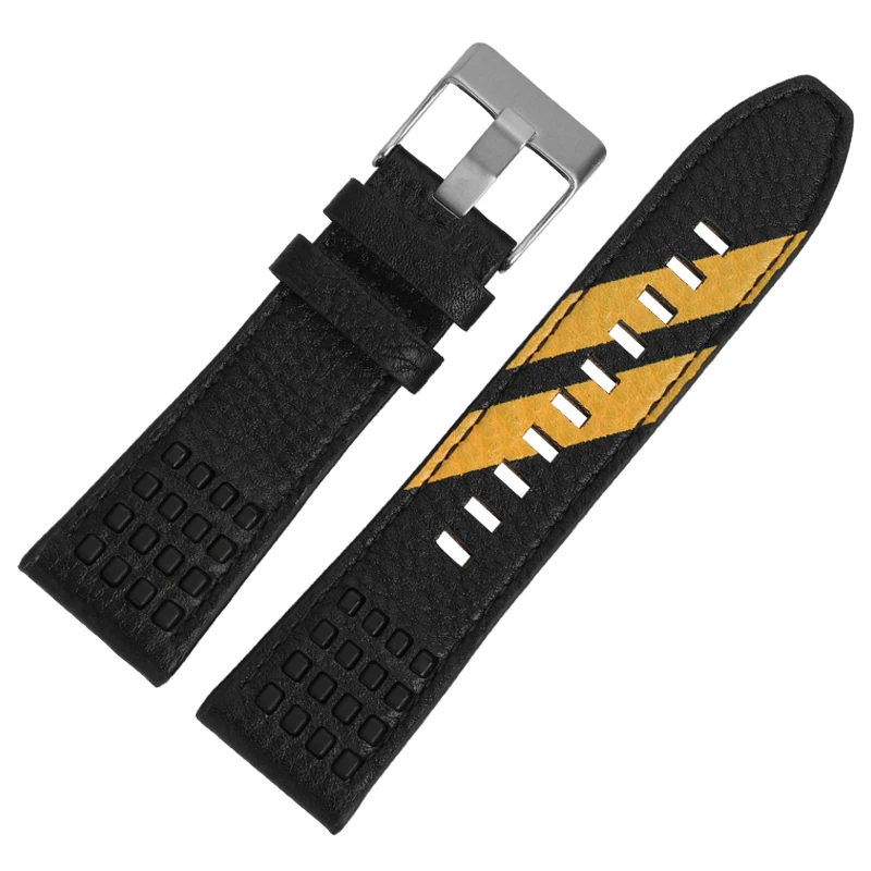 للديزل DZ7370/7395/7433/7888/7429/7333/7406/7348 حزام ساعة جلدي قابل للتنفس للرجال سوار ساعة أسود ناعم 28 مللي متر ملحق ﻿